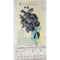 1913 postcard Birthday Wishes - purple flowers