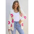 Rose Red Flower Pattern Open Front Cardigan