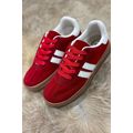 Fiery Red Vintage Striped Patchwork Lace-up Fla...