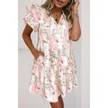 Pink Floral Contrast Edge Layered Short Sleeve ...