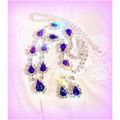 Bride Prom Necklace Purple Crystal Pendant Earr...