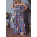 Pink Floral Smocked Bust Spaghetti Straps Wide ...