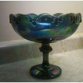 Carnival Glass blue compote pedestal