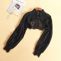 Women Lace Collar Fake Cropped Long Sleeve Lape...