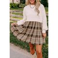 Beige Plaid Patchwork High Waist Sweatshirt Min...