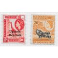 KUT 1954 SG108 SG170 UGANDA REVENUE x2 STAMPS 2...