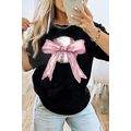 Black Baseball Bow Knot Print Round Neck T Shirt