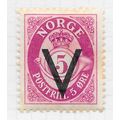 NORWAY 1941 POSTHORN 5ore V FOR VICTORY OVERPRI...