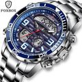 Gents Heavy Large Blue Dual Time Face Silver St...