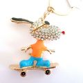 Cool Skateboarding Dog Keyring Crystal Diamante...