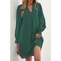 Green Split V Neck Ruffled Sleeves Shirt Dress