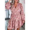 Peach Blossom Floral Surplice V Neck Tiered Ruf...