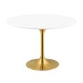 47" White Round Lacquered Wood Top Tulip Pedest...