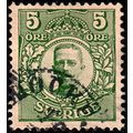 Sverige Sweden 1911 King Gustaf V 5ore Used Stamp.