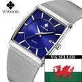 Gents Blue Thin Square Face Date Silver Stainle...