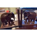 Carved Wood Elephant Bookends with Tusks