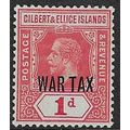 GILBERT & ELLICE ISLANDS GV 1918 1d RED OVERPRI...