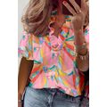 Multicolor Abstract Geometry Print Frilled V Ne...