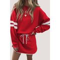Fiery Red Varsity Stripe Detail Drop Shoulder P...
