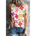 White Cute Floral Print Vest