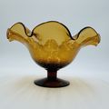Blenko Art Glass Amberina Footed Vase Ruffled C...