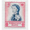TURKS & CAICOS 1957 QE2 ANNIGONI PORTRAIT 1d ON...