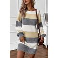 Gray Stripe Colorblock Bubble Sleeve Drop Shoul...