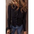 Black Ribbed Knit Collared Slim Fit Sweater Car...