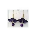 German Art Glass Amethyst Gold Dangle Earrings
