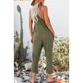 Green Textured Sleeveless V-Neck Pocketed Casua...