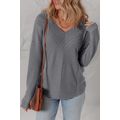 Sleet V Neck Chevron Texture Patchwork Long Sle...