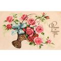 1945 French Bonne et Heureuse Fete PPC Basket o...