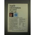 1987 GM Product Service Ad - Inside Information on your GM Car