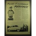 1951 Nash Ambassador Ad - art by Ed Zern - Musky Fisherman Marooned