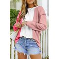Pink Waffle Knit Exposed Seam Leopard Colorbloc...