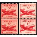 C37, 41, Mint NH 5¢, 6¢ Airmail Coil Line Pairs...