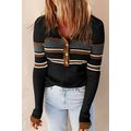 Black Rib Knitted Stripe Detail Henley Sweater