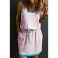 Pink Stripe Contrast Trim Pocketed Casual Tank ...