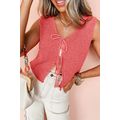 Tomato Red Lace-up Front V Neck Sweater Vest