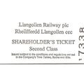 Llangollen Railway Edmondson Ticket - Sharehold...