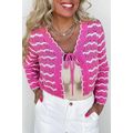 Pink Stripe Crochet Scalloped Trim Lace-up Fron...