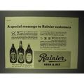 1942 Rainier Beer & Ale Ad - A Special Message