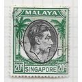 SINGAPORE MALAYA 1948 KG6 USED 20c BLACK GREEN ...