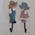 Country Straw Hat BOY & GIRL WALL HOOK Pilgrim ...