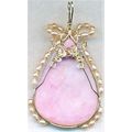 Pink Opal Pearl Gold Wire Wrap Gemstone Pendant 16