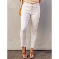 White Plain High Waist Buttons Frayed Cropped D...