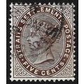 STRAITS SETTLEMENTS 1894 QV 5c wmk.CA Sc#46 USE...