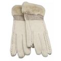 Ladies Gloves Cream Stitch Design Faux Fur Edgi...