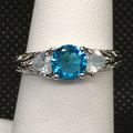 Ring Aqua Colored Crystal White Gold Plate #253...