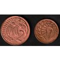 New Zealand One and Two Cent Coins 1969 2c 1970...
